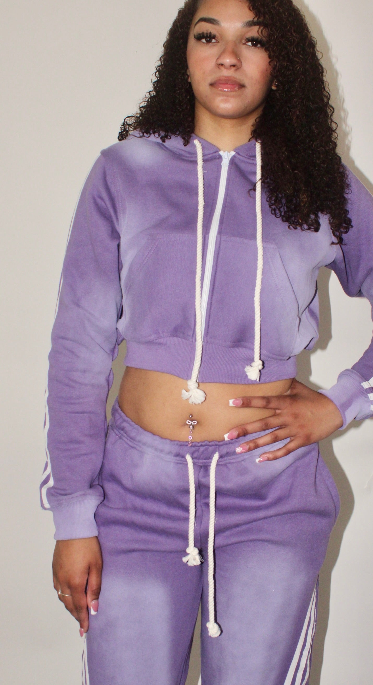 Purple Varsity Cropped Hoodie