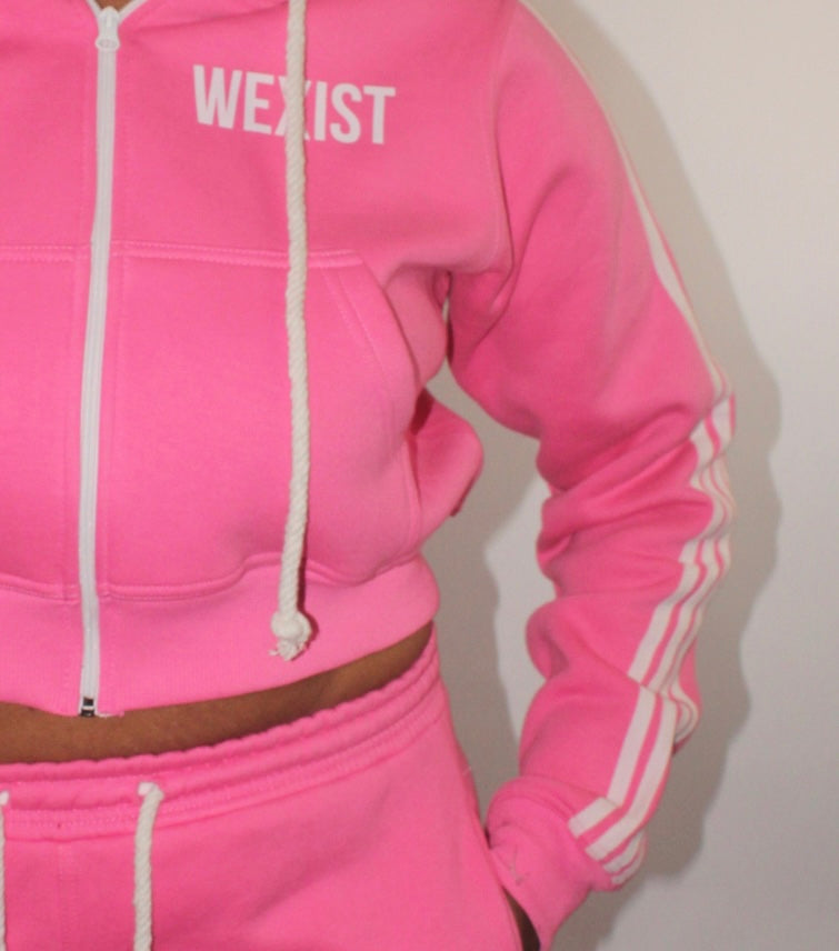 Pink Varsity Cropped Hoodie