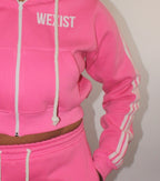 Pink Varsity Cropped Hoodie