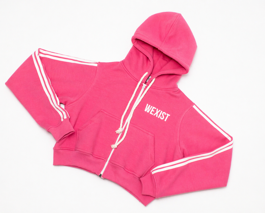 Pink Varsity Cropped Hoodie