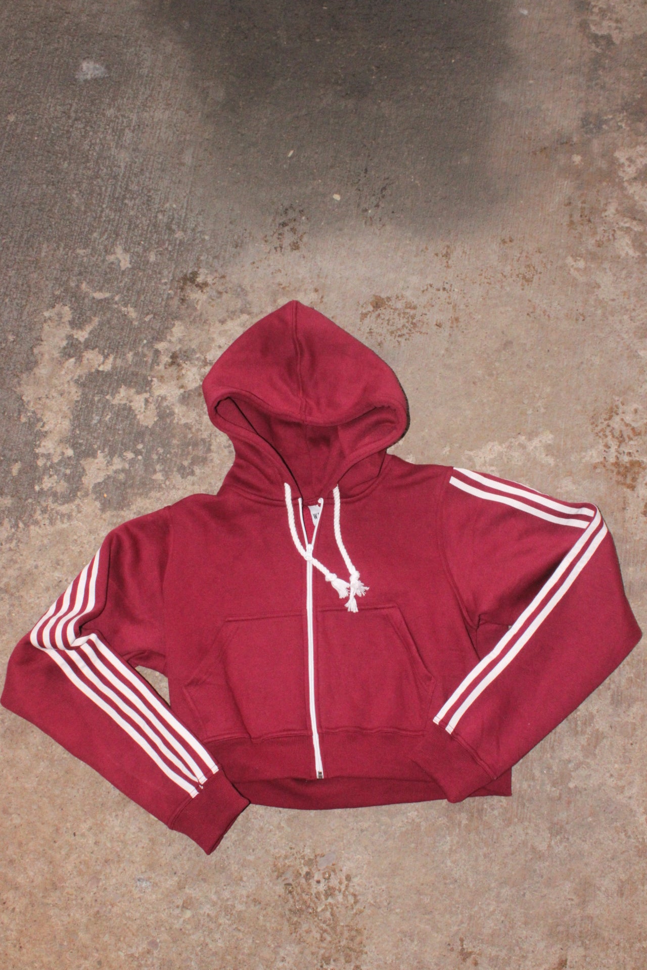 Burgundy Varsity Cropped Hoodie