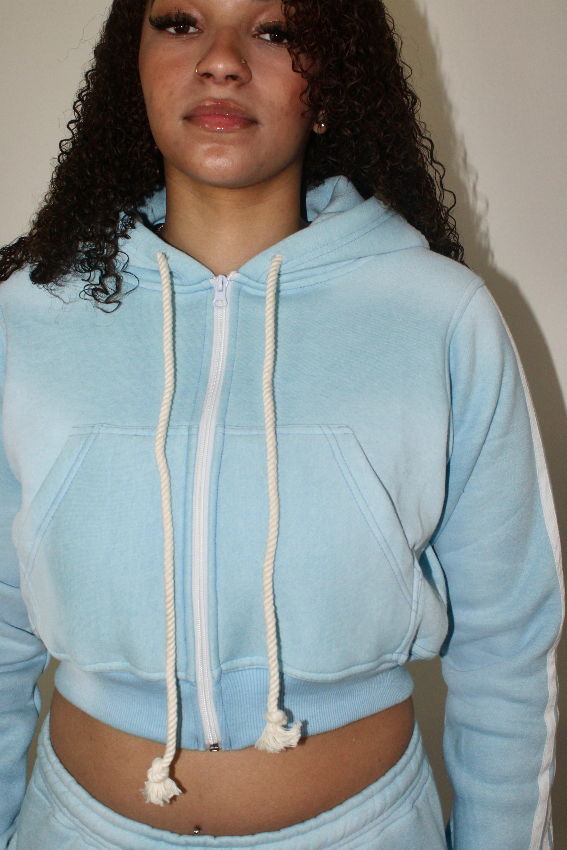 Sky Blue Varsity Cropped Hoodie