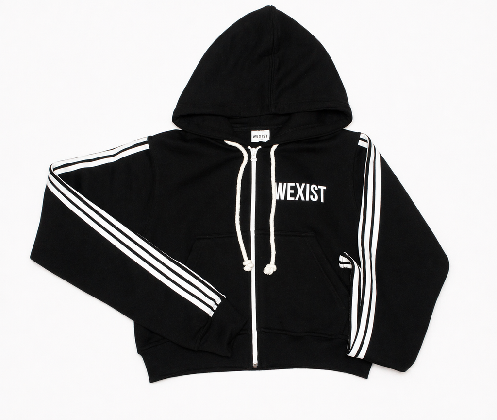 Black Varsity Cropped Hoodie
