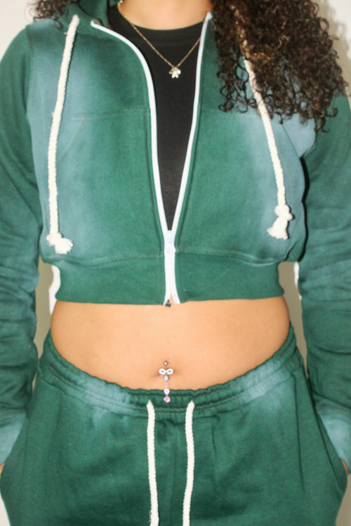 Forest Green Varsity Cropped Hoodie