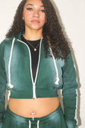 Forest Green Varsity Cropped Hoodie