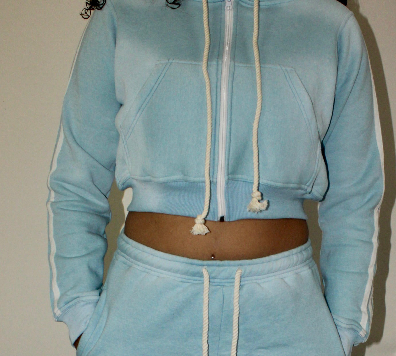 Sky Blue Varsity Cropped Hoodie