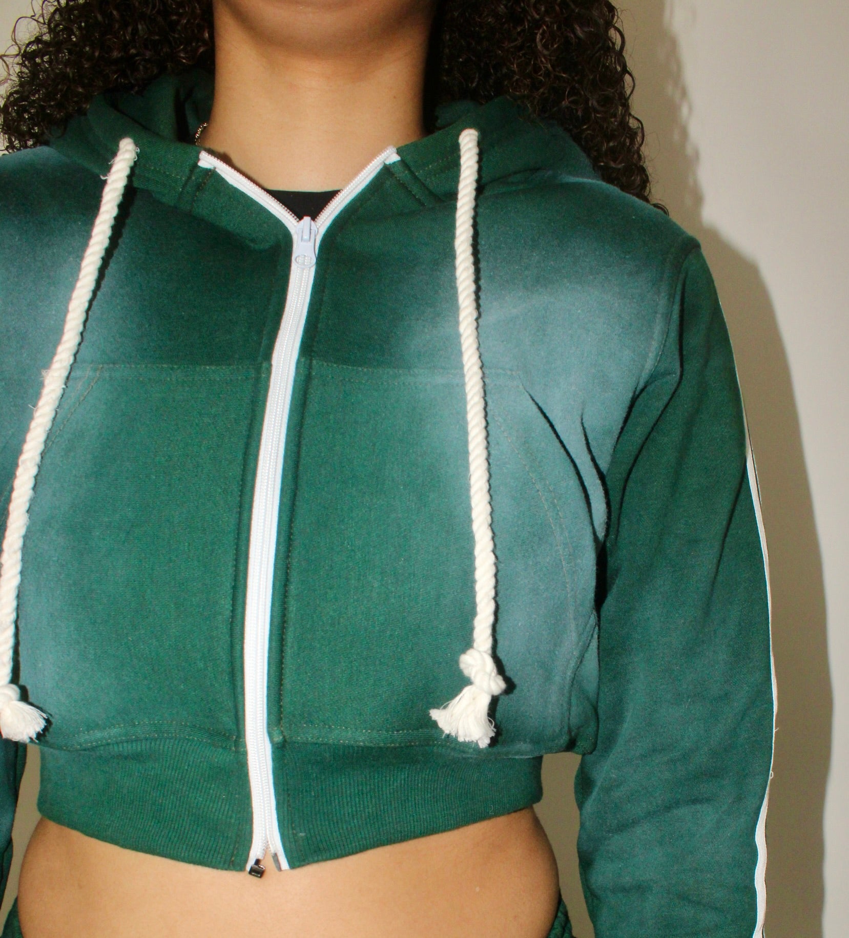 Forest Green Varsity Cropped Hoodie