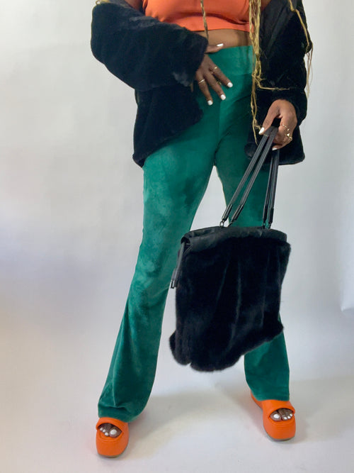 Flared velour disco pants for tall girls