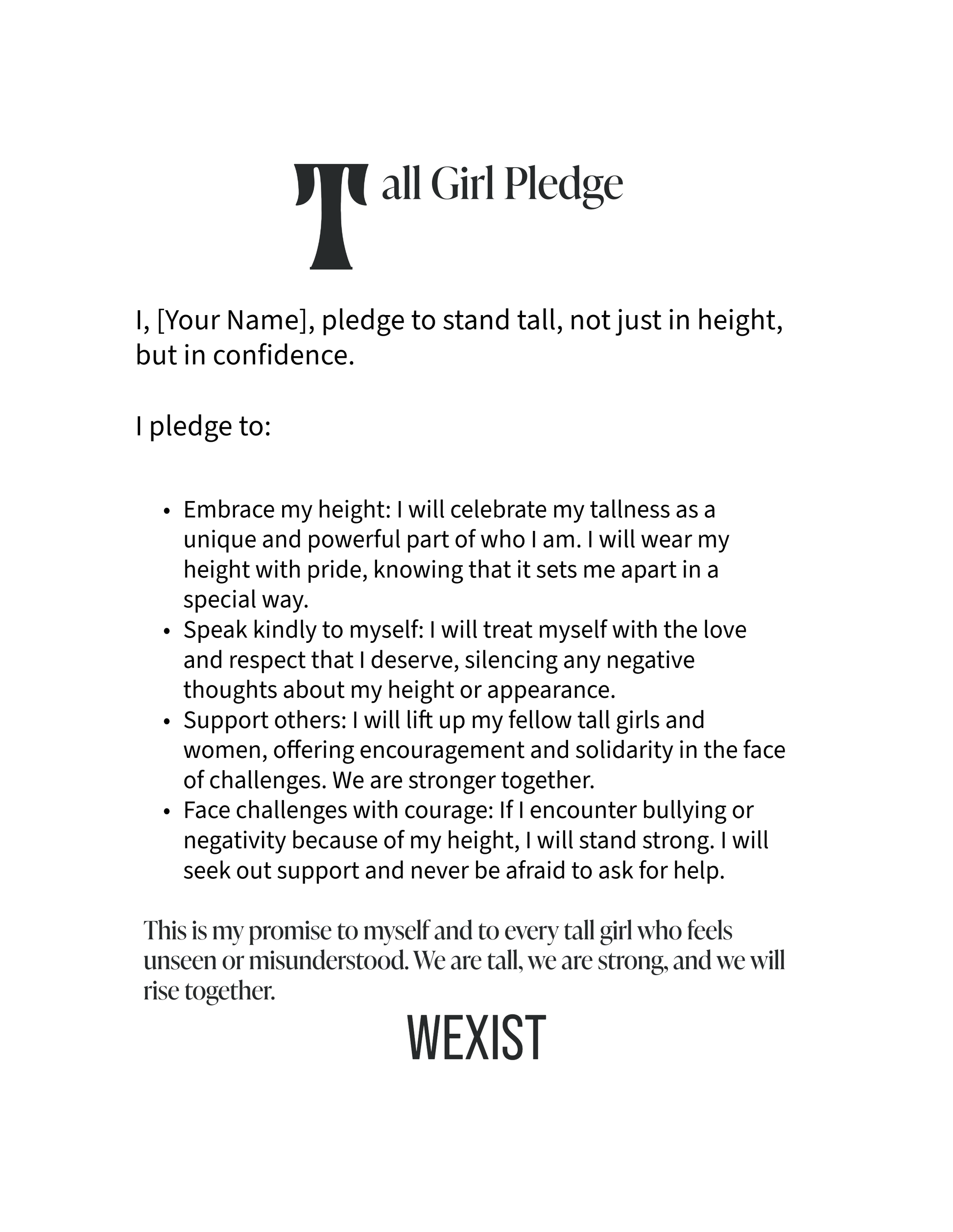 Tall Girl Pledge