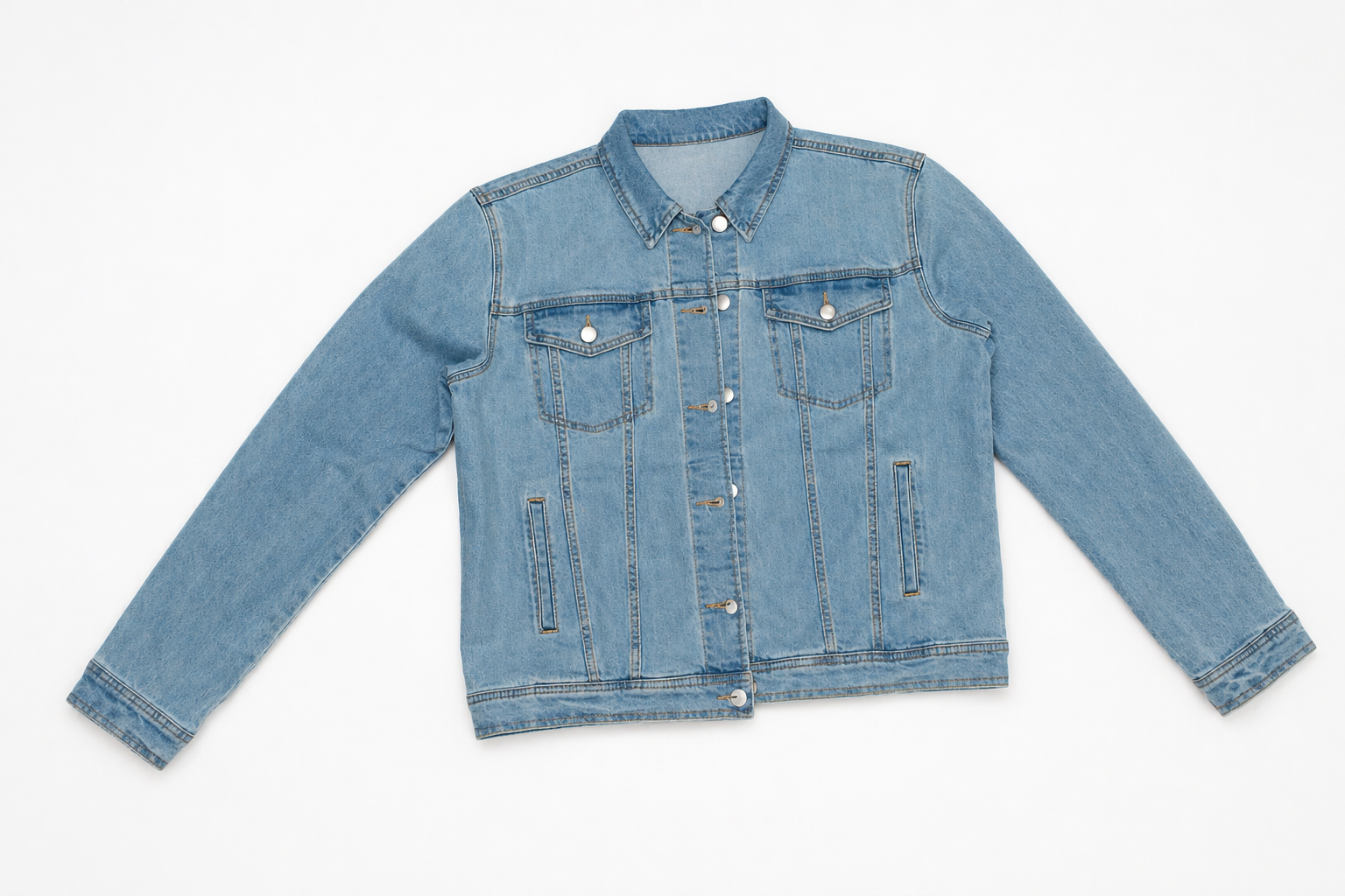 tall women Blue denim jacket on a white background