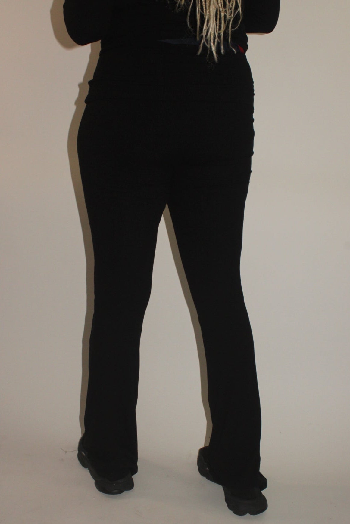 tall girl fold over black rib knit pants